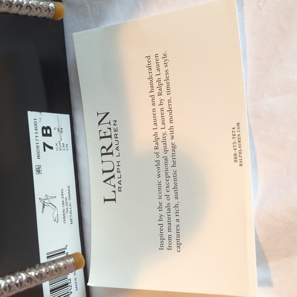 Lauren Ralph Lauren 7B snakeskin, genuine, leather, silver high heel sandals - Picture 6 of 9